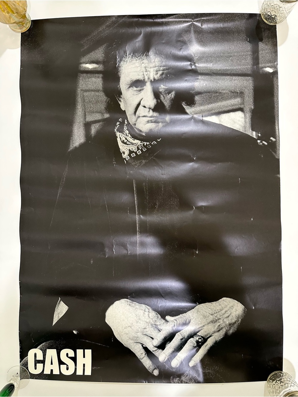 2 Johnny Cash Posters 23 X 33- Walk The Line & Hands Crossed Black & White